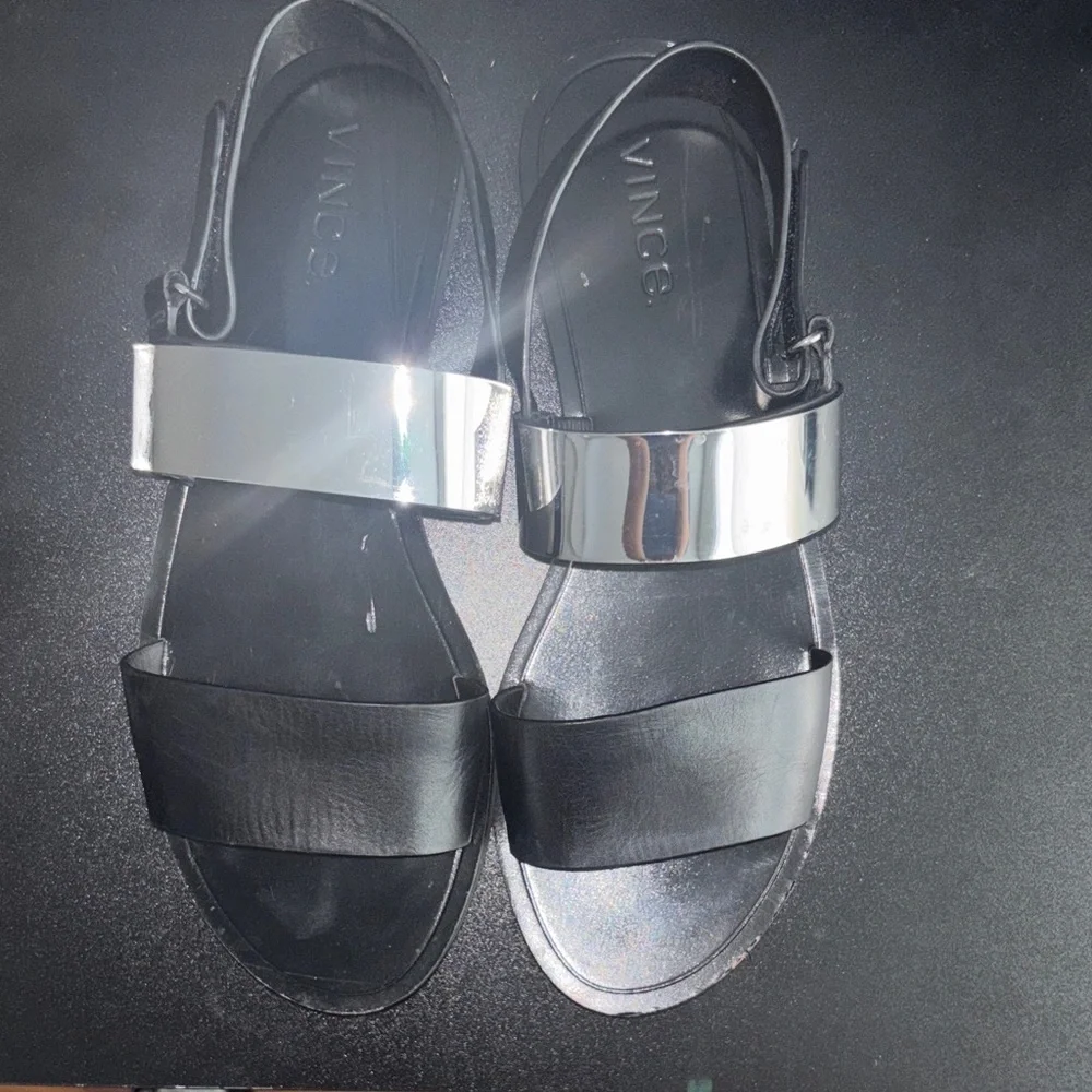 Vince Black and Metallic Silver Ciara Sandals Size 7
